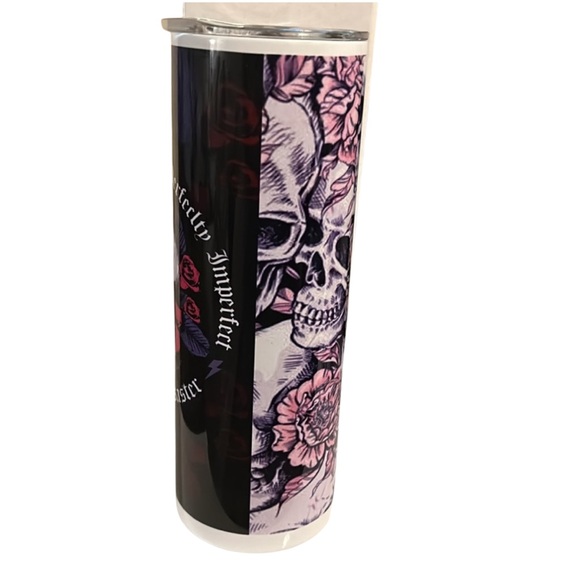 20oz tumbler, beautiful disaster inspired design, skull  with flowers. - Picture 3 of 3